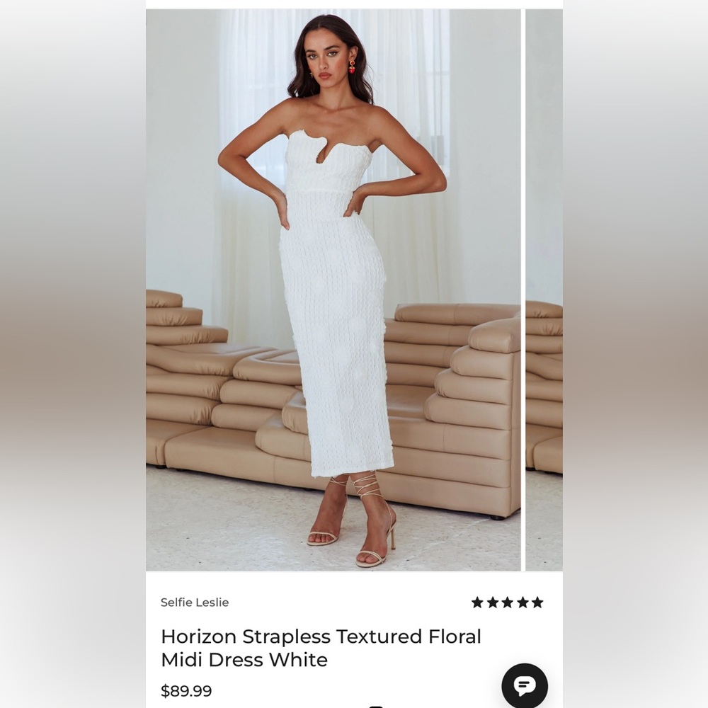 Selfie Leslie Horizon Strapless Textured Floral Midi Dress White NWT